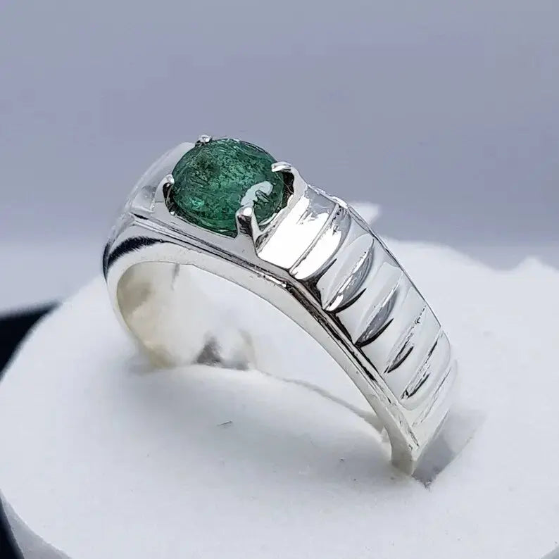 Natural Dark Green Emerald Ring | Unheated Untreated Emerald Stone In 925 Silver Heavenly Gems