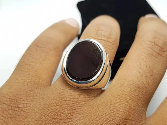 High quality Blood Red Yemeni aqeeq ring, sterling silver 925 - Heavenly Gems