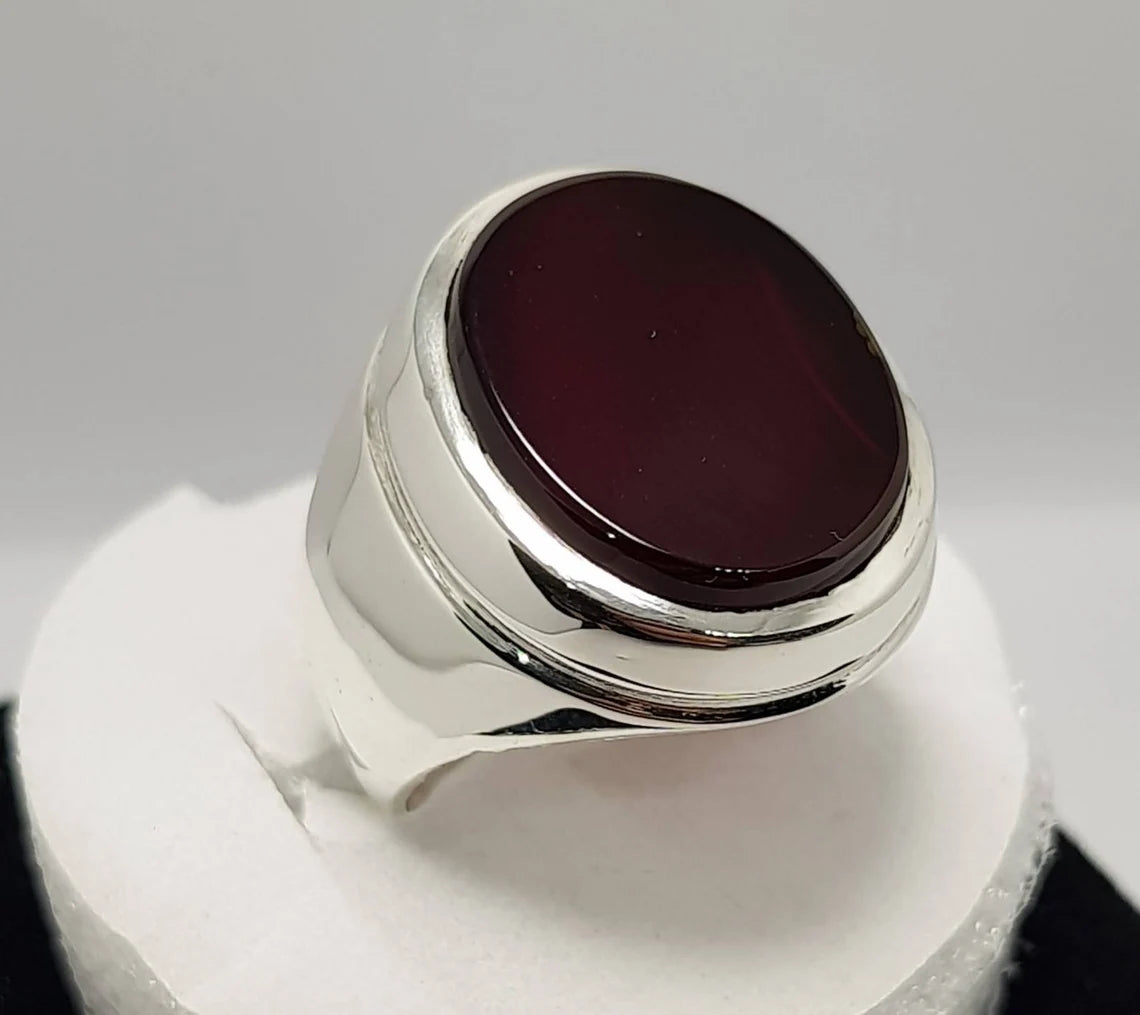 High quality Blood Red Yemeni aqeeq ring, sterling silver 925 - Heavenly Gems
