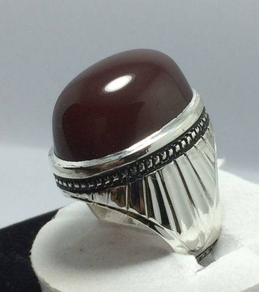 Men Dark Brown Yemeni Aqeeq Ring, New Design Men Rings Sterling Silver Ring Gems - Heavenly Gems