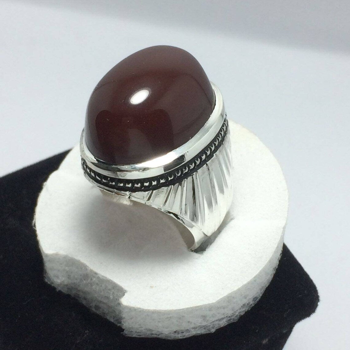 Men Dark Brown Yemeni Aqeeq Ring, New Design Men Rings Sterling Silver Ring Gems - Heavenly Gems