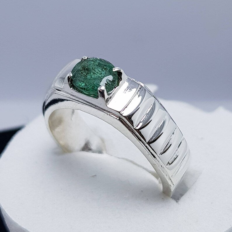 Natural Dark Green Emerald Ring | Unheated Untreated Emerald Stone In 925 Silver