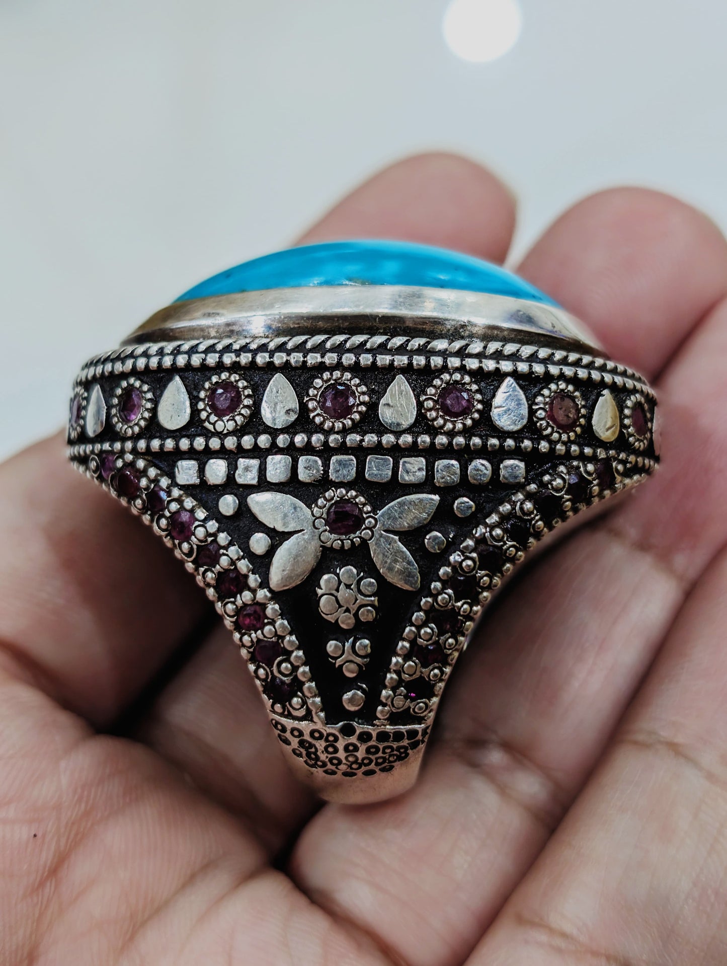 Mens Big Feroza ring in real sterling silver 925 Mens Jambo size Turquoise Ring for prestigious customer