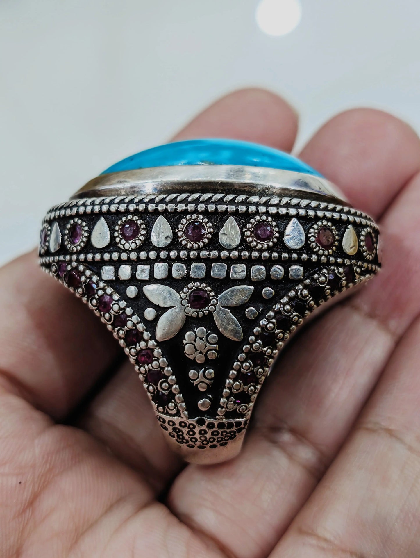 Mens Big Feroza ring in real sterling silver 925 Mens Jumbo size Turquoise Ring Heavenly Gems