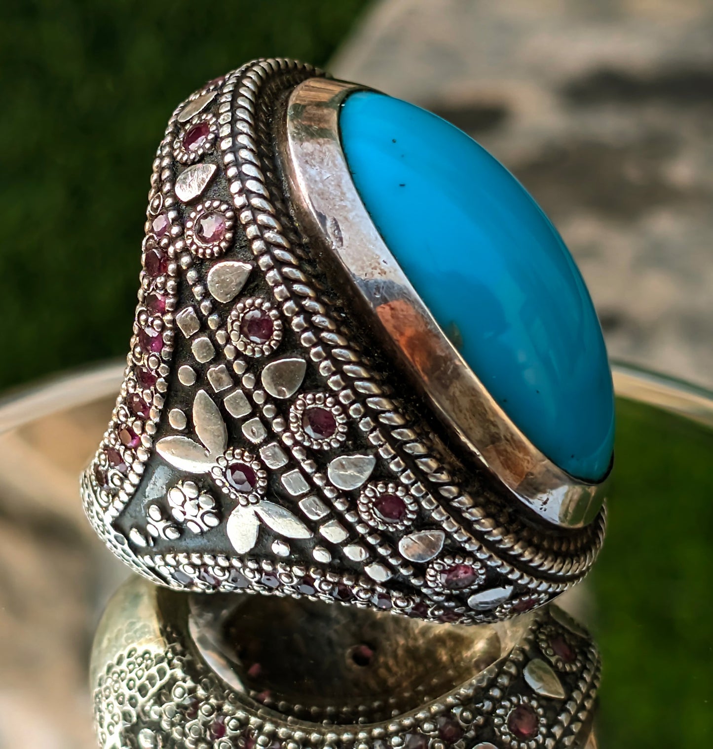 Mens Big Feroza ring in real sterling silver 925 Mens Jambo size Turquoise Ring for prestigious customer