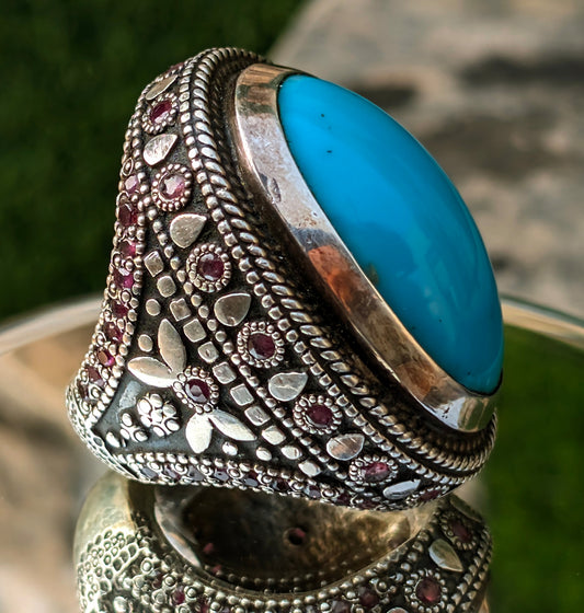 Mens Big Feroza ring in real sterling silver 925 Mens Jambo size Turquoise Ring for  prestigious customer