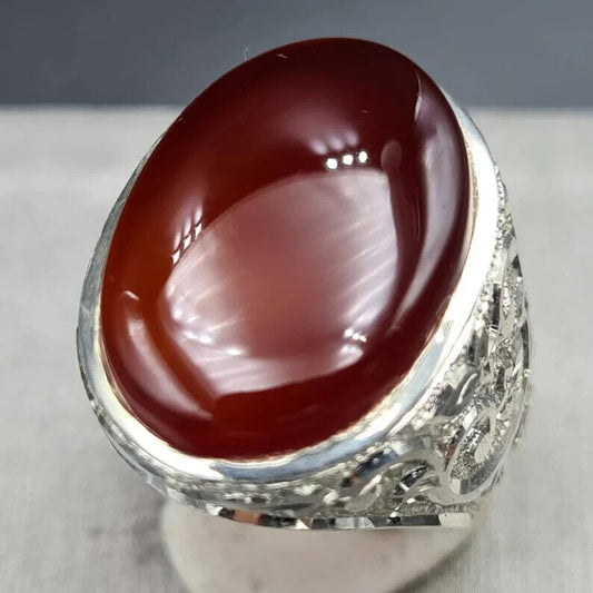 Yemeni Aqeeq Oval Cut Ring Shefat Al Abad Al Habshi blood red Aqeeq Yemeni Kabadi Aqeeq - Heavenly Gems