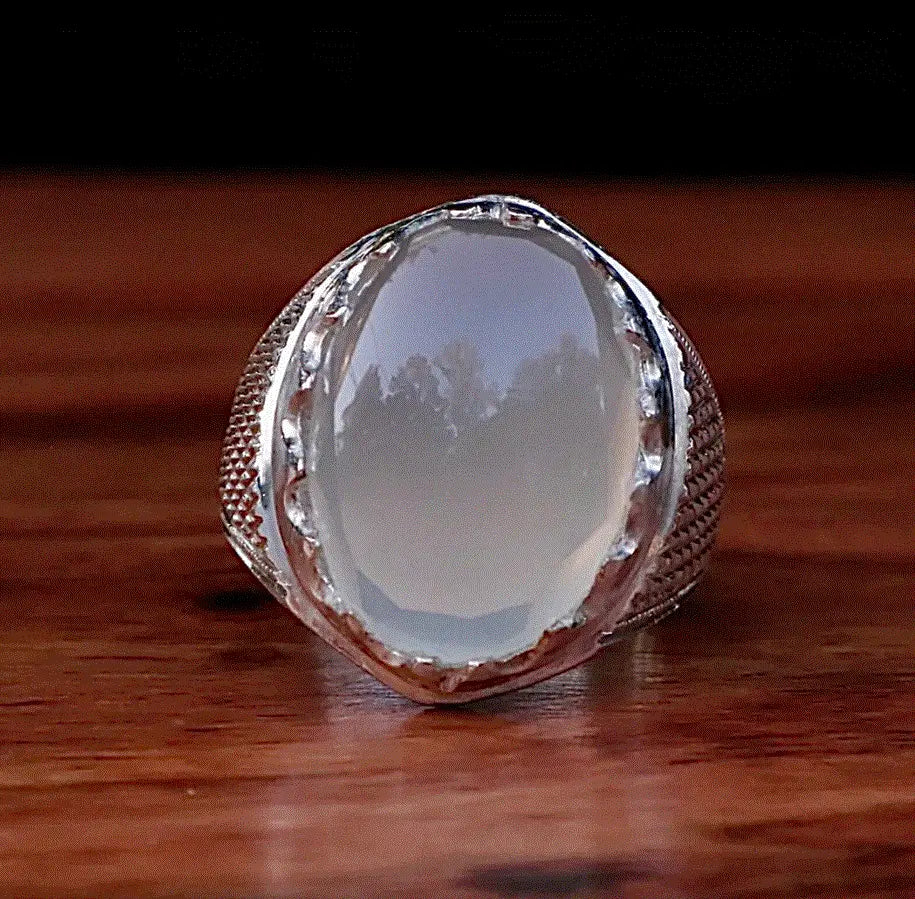 Natural Yemeni Aqeeq Ring - Sterling Silver Men's Agate Ring - Heavenly Gems