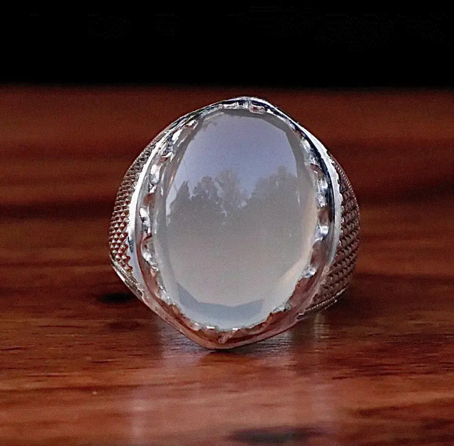 Natural Yemeni Aqeeq Ring - Sterling Silver Men's Agate Ring - Heavenly Gems