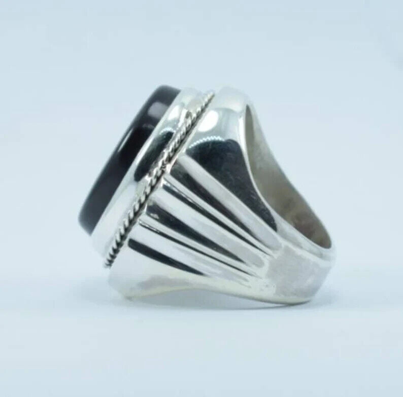Big Kabadi Black Aqeeq Ring Yemeni Aqeeq Ring for Men Mens Yameni Aqeeq Ring men Sterling Silver 925 (Premium Quality) - Heavenly Gems