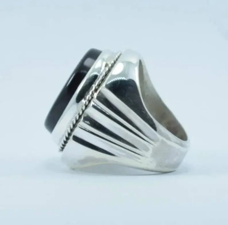 Big Kabadi Black Aqeeq Ring Yemeni Aqeeq Ring for Men Mens Yameni Aqeeq Ring men Sterling Silver 925 (Premium Quality) - Heavenly Gems
