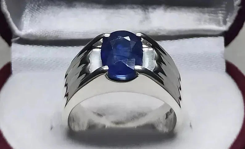 Natural 3.5 Carat Deep Blue Sapphire Mens Ring Sterling Silver 925 Handmade ring - Heavenly Gems