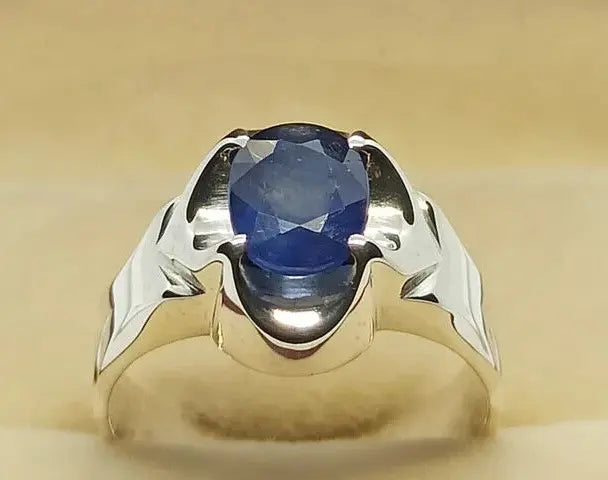 Natural Royal Deep Blue Sapphire Mens Ring Sterling Silver 925 Handmade Blue man - Heavenly Gems