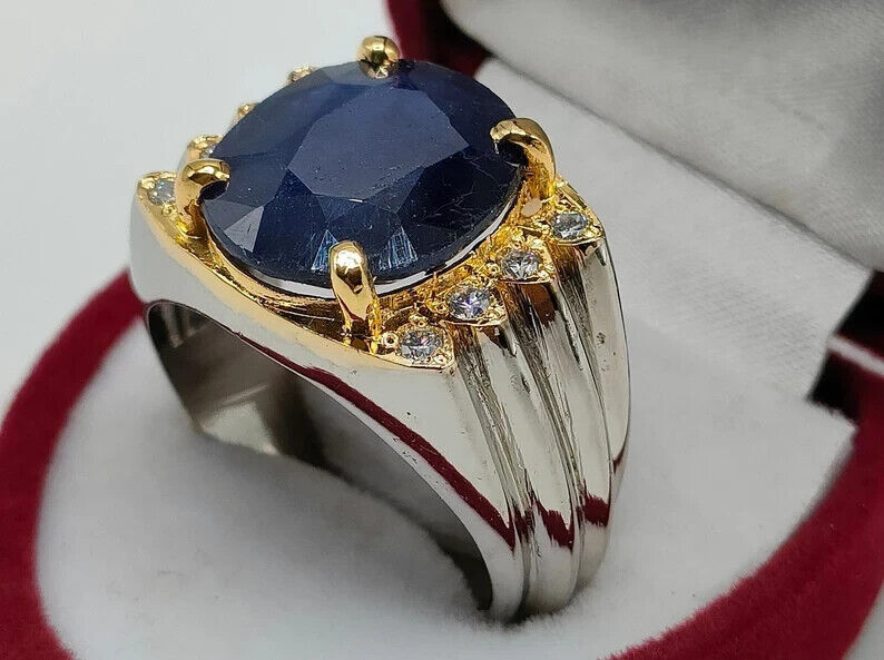 Natural Royal Deep Blue Sapphire Men's Ring Sterling Silver 925 Blue Sapphire - Heavenly Gems