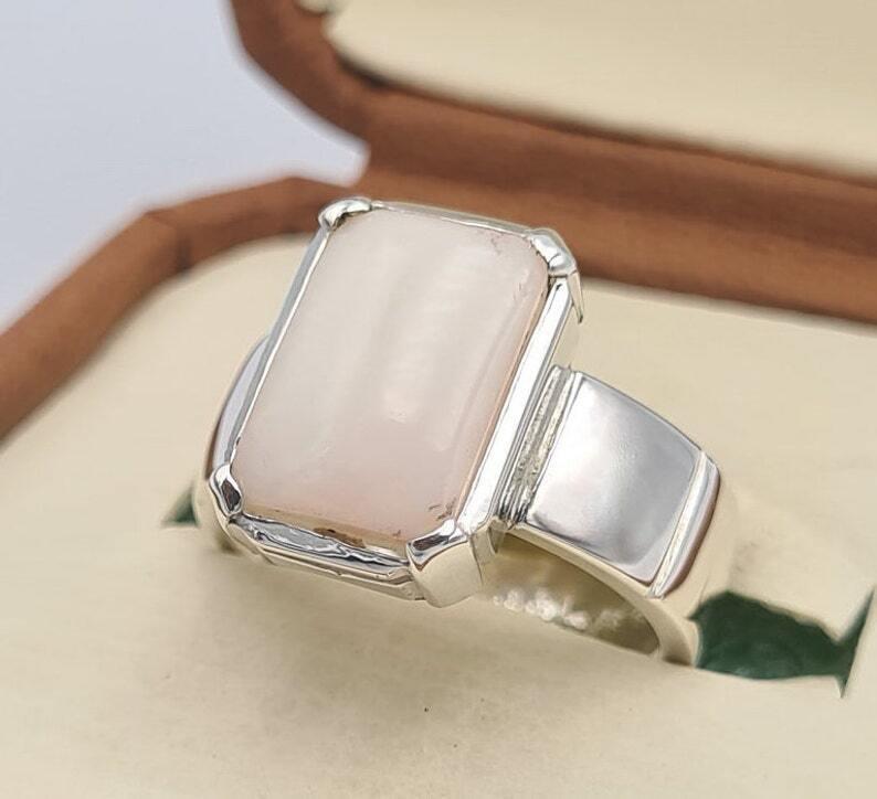 Opal Ring White Opal Stone Mens Opal Sterling Silver Handmade Ring Zodiac ring - Heavenly Gems