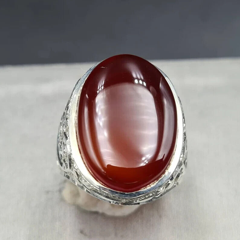 Yemeni Aqeeq Oval Cut Ring Shefat Al Abad Al Habshi blood red Aqeeq Yemeni Kabadi Aqeeq - Heavenly Gems
