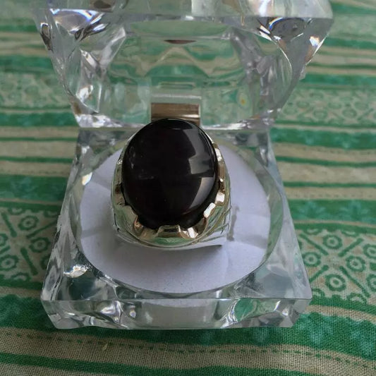 Original Yemeni Aqeeq Black Aqeeq Haqeeq Akik Stone ring Blood red under light - Heavenly Gems