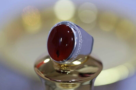 Blood Red Yemeni Oval Cut Aqeeq Ring Beautiful Handmade Jewelry Ring Mens Real Jewellery - Heavenly Gems