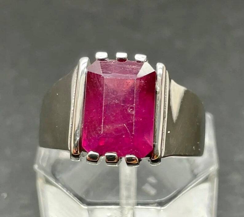 Mens Ruby Ring Emerald Cut Ruby With Sterling Silver 925 Ring Gifts For Him - Heavenly Gems