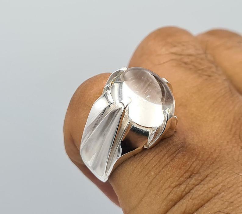 Natural Najaf Quartz Stone Sterling Silver Ring - Zodiac Gift for Him - Heavenly Gems