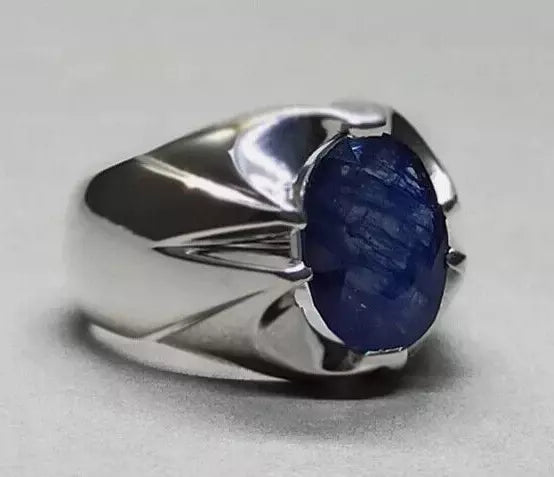 4.6 Carat Sapphire Ring - Sterling Silver Handmade Men's Ring - Heavenly Gems