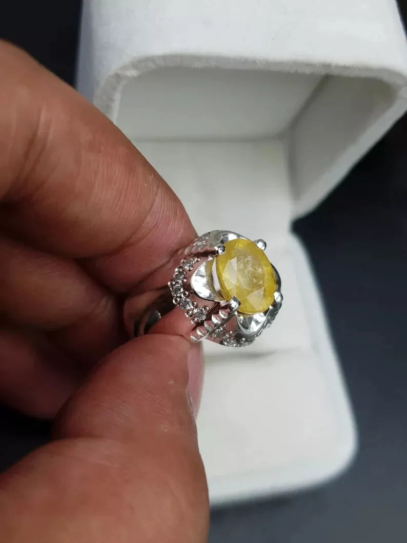 Natural Yellow Sapphire Men's Ring - Pukhraj Ring for Men - Heavenly Gems