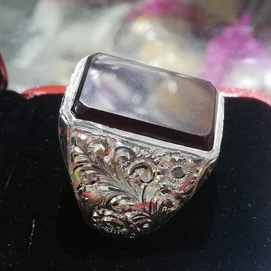 Yemeni Aqeeq Ring Handmade Ring Sterling Silver 925 Real Agate Ring mens rings - Heavenly Gems
