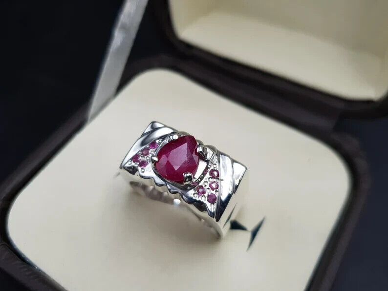 Natural Ruby Ring For Men 925 Sterling Silver Handmade Ruby Mens Ring Gift man - Heavenly Gems