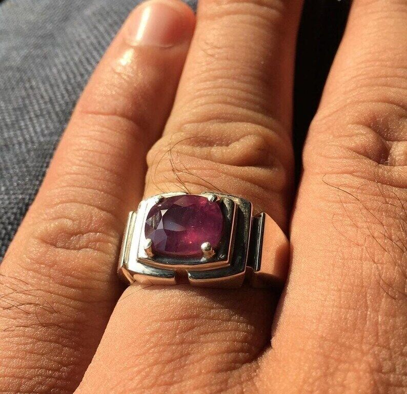 Natural Oval Ruby Mens Ruby Ring Sterling Silver 925 Handmade Ring Yaqoot Yaqut - Heavenly Gems