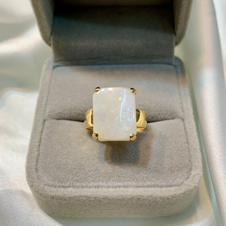 Natural Fire Opal 21k Gold Handmade Ring For Women Opal 21k Gold Womens Ring - Heavenly Gems