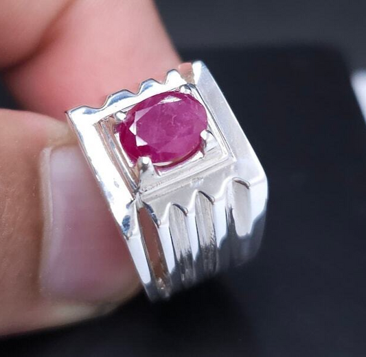 Natural Ruby Ring Unheated Untreated Ruby Ring For Men 925 Sterling Silver - Heavenly Gems