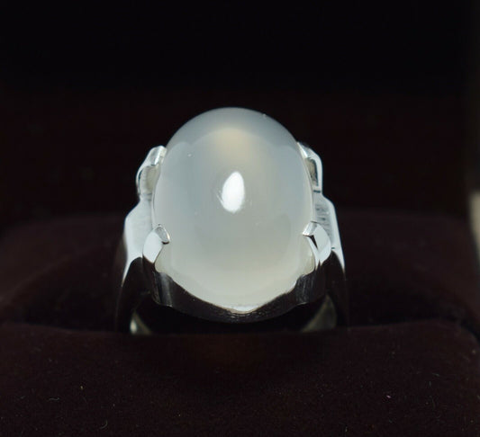 White Yemeni Aqeeq Handcrafted Rings Unisex Gifts Real Gemstones Zodiac Jewelry - Heavenly Gems