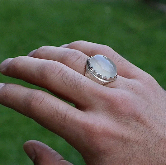 Natural Yemeni Aqeeq Ring - Sterling Silver Men's Agate Ring - Heavenly Gems