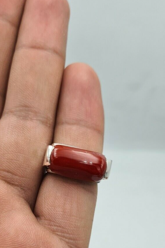 Natural Dark Deep Red Coral Margan coral ring marjan unisex ring silver jewelry Sterling Silver 925 - Heavenly Gems