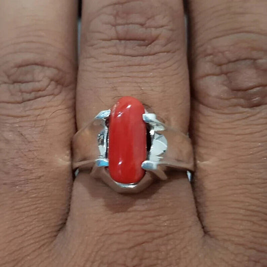 Natural Dark Deep Red Coral Marjan Ring Mens Coral Rings Women Coral Rings gift - Heavenly Gems