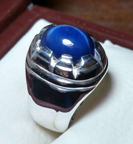 Star Sapphire Ring Genuine Star Sapphire Gemstone Ring Sterling Silver Band blue - Heavenly Gems