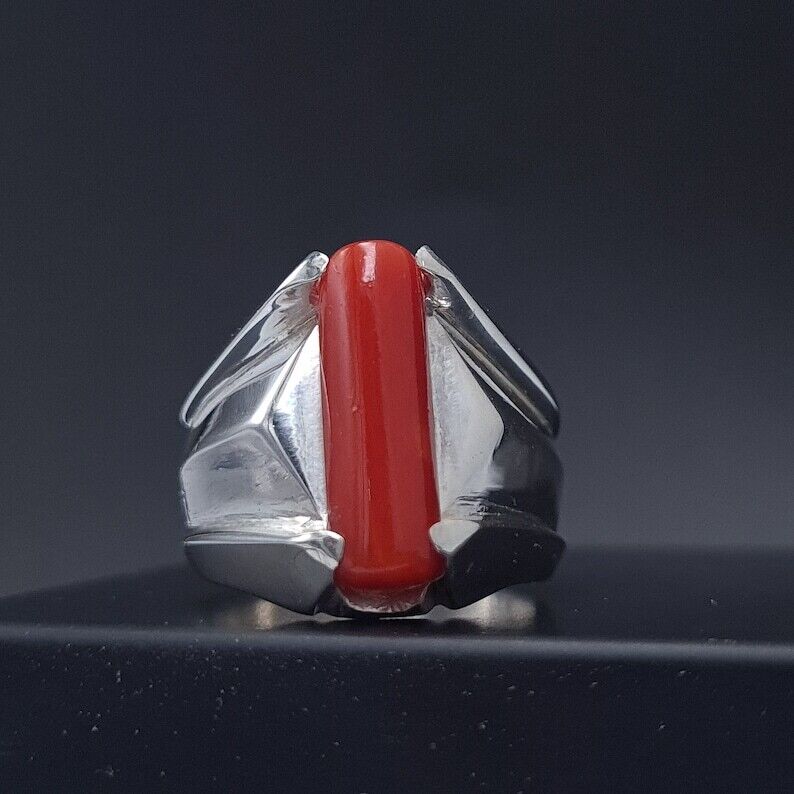 Big Real Dark deep Beautiful Coral Ring Coral Rings For Men Coral stone Men Band - Heavenly Gems