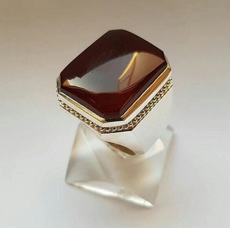 Natural Mens Original Yemen Deep Red Agate Ring Red Carnelian Ring For Men ring - Heavenly Gems