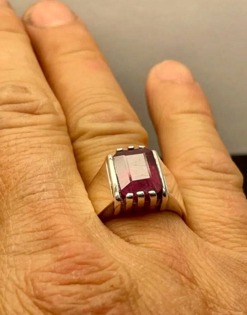 Mens Ruby Ring Emerald Cut Ruby With Sterling Silver 925 Ring Gifts For Him - Heavenly Gems