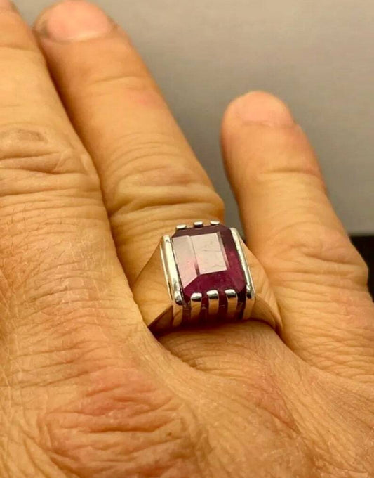 Mens Ruby Ring Emerald Cut Ruby With Sterling Silver 925 Ring Gifts For Him - Heavenly Gems