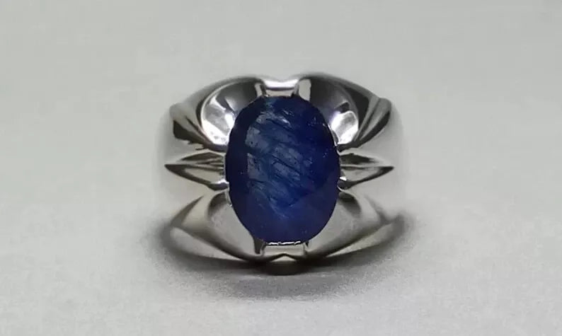 4.6 Carat Sapphire Ring - Sterling Silver Handmade Men's Ring - Heavenly Gems