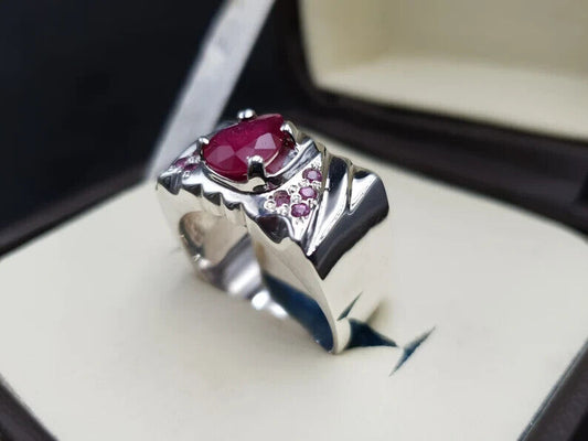 Natural Ruby Ring For Men 925 Sterling Silver Handmade Ruby Mens Ring Gift man - Heavenly Gems