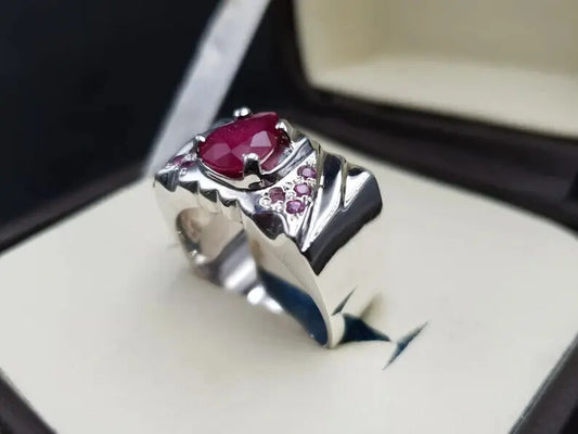Natural Ruby Ring For Men 925 Sterling Silver Handmade Ruby Mens Ring Gift man - Heavenly Gems