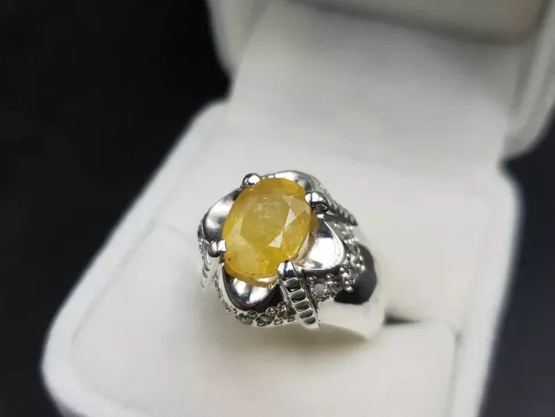 Natural Yellow Sapphire Men's Ring - Pukhraj Ring for Men - Heavenly Gems