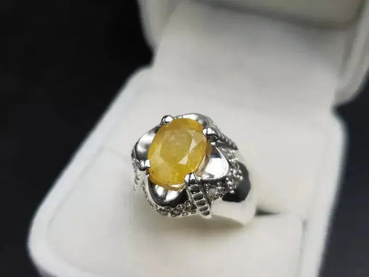 Natural Yellow Sapphire Men's Ring - Pukhraj Ring for Men - Heavenly Gems
