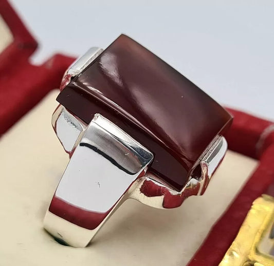 Yemeni Aqeeq Aqiq Akik Jewelry Unisex ring hakik real gemstone blood red ring - Heavenly Gems