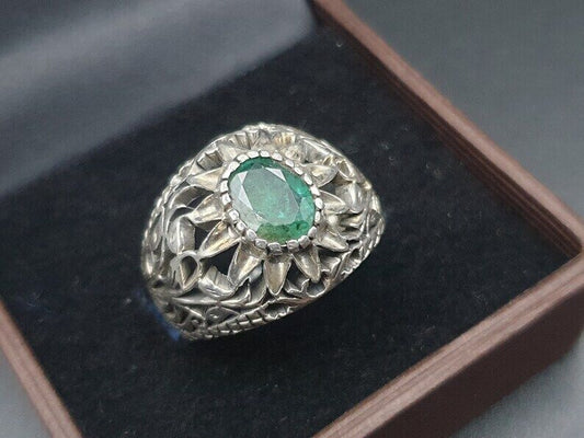 Natural Emerald Ring For Men Women 925 Sterling Silver Handmade Ring Green ring - Heavenly Gems