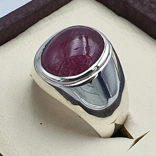 Natural Ruby Ring For Men Cabochon Ruby 925 Sterling Silver Handmade Ring Deep - Heavenly Gems