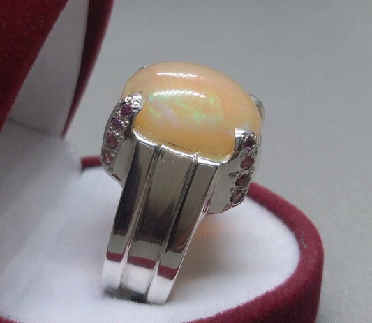 Natural Unheated Untreated Big Fire Opal Mens Ring Sterling Silver 925 ring - Heavenly Gems
