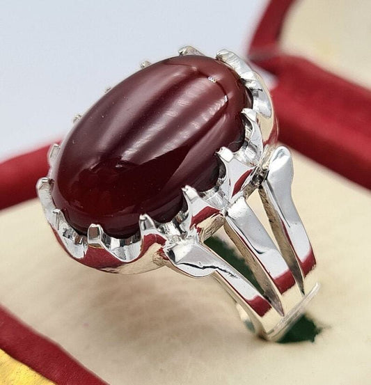 Yemeni Aqeeq Yamani Yamni Yemen Agate Akik Haqiq Ring Sterling Silver Bague Hand - Heavenly Gems